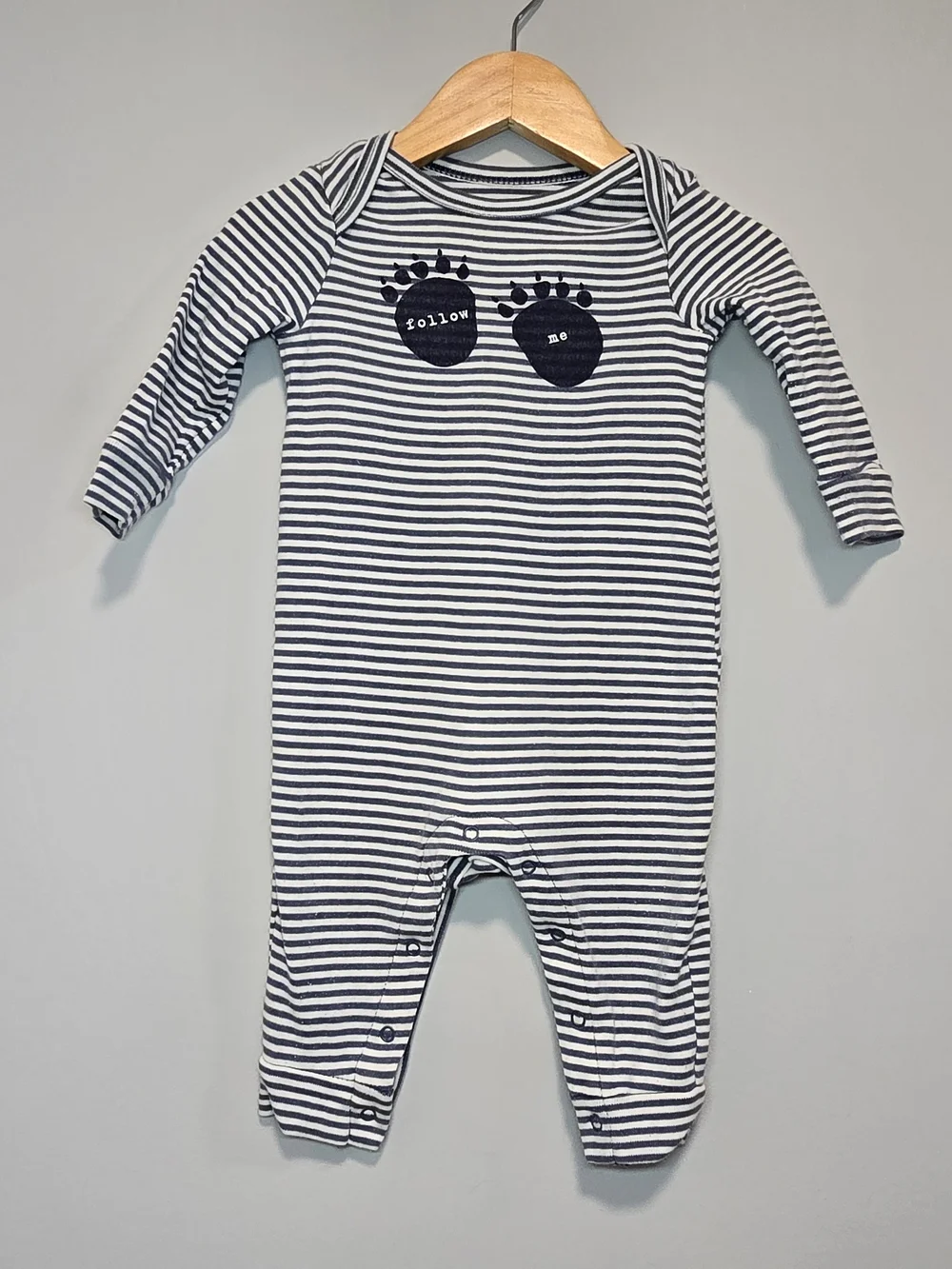 Striped Navy & White Footprint One-Piece for Kids Cotton 9-12M